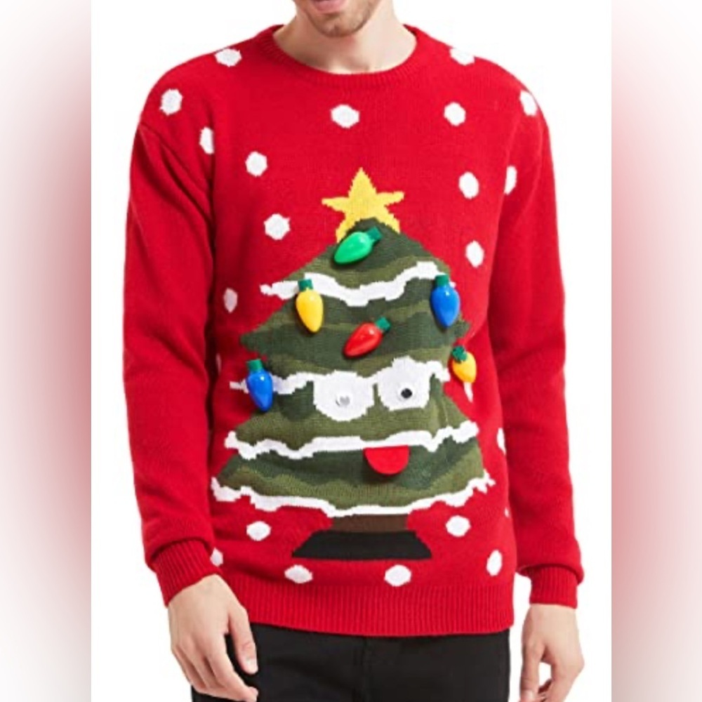 NWOT G&J Men’s Ugly Christmas Sweater Light Up Christmas Tree SZ XXL Red Green